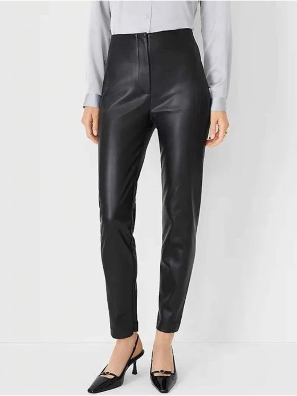 Ann Taylor NWT High-Waist Black Faux Leather Slim Pants